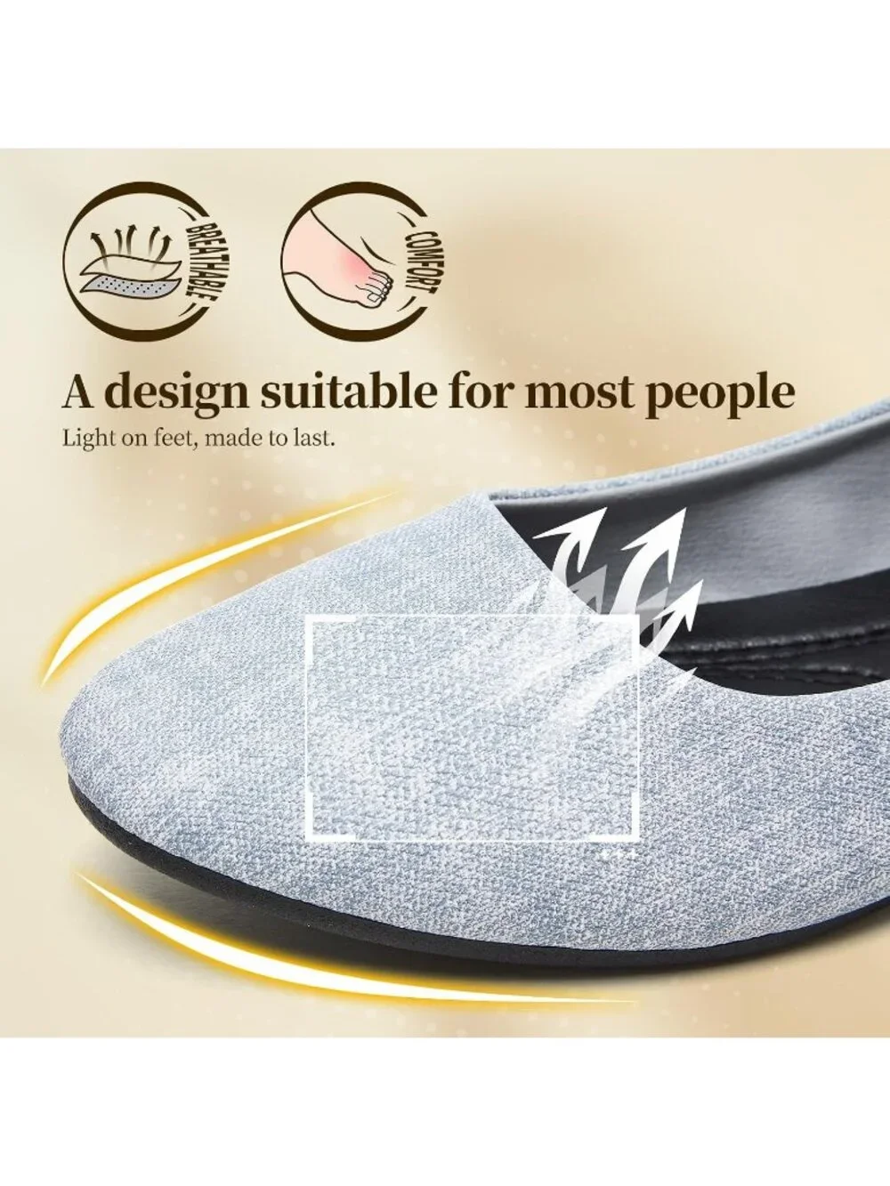 Women's Light Denim PU Leather Comfortable Ballet Flats Slip on Round Toe Shoes